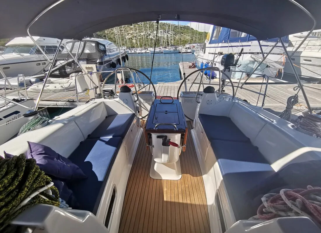 Cockpit of Sea King, a Bavaria 42 Cruiser sailboat at Primošten, Croatia