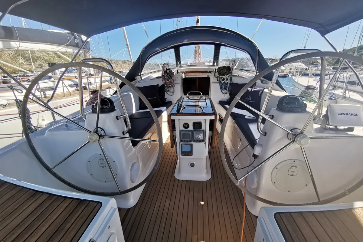 Cockpit of Sea King, a Bavaria 42 Cruiser sailboat at Primošten, Croatia