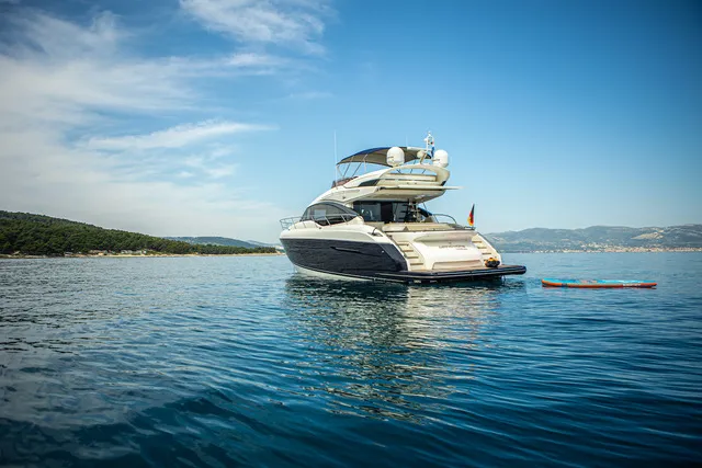 Exterior view of MIRNO MORE, a Princess S65 motor yacht at Grad Kaštela, Croatia