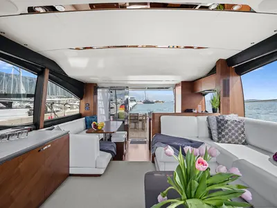 Salon of MIRNO MORE, a Princess S65 motor yacht at Grad Kaštela, Croatia