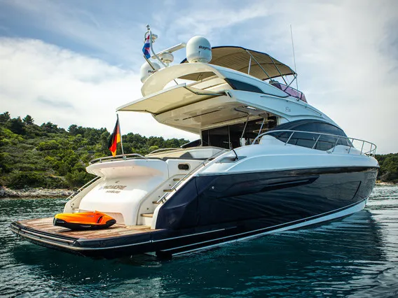 Exterior view of MIRNO MORE, a Princess S65 motor yacht at Grad Kaštela, Croatia
