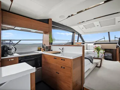 Galley of MIRNO MORE, a Princess S65 motor yacht at Grad Kaštela, Croatia