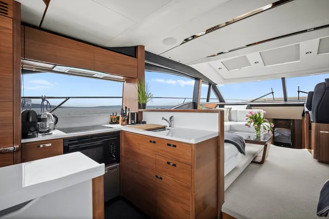 Galley of MIRNO MORE, a Princess S65 motor yacht at Grad Kaštela, Croatia