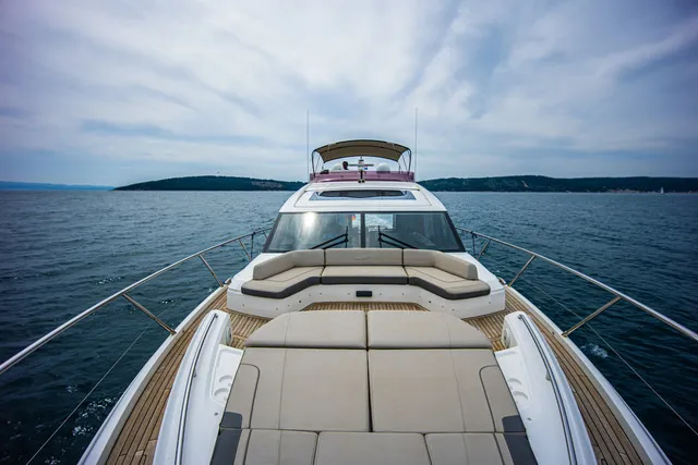 Deck of MIRNO MORE, a Princess S65 motor yacht at Grad Kaštela, Croatia