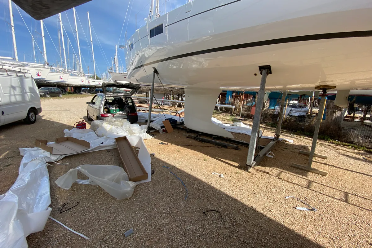 Exterior view of Alma Libre V, a Beneteau Oceanis 41.1 sailboat at Municipal Unit of Lefkada, Greece