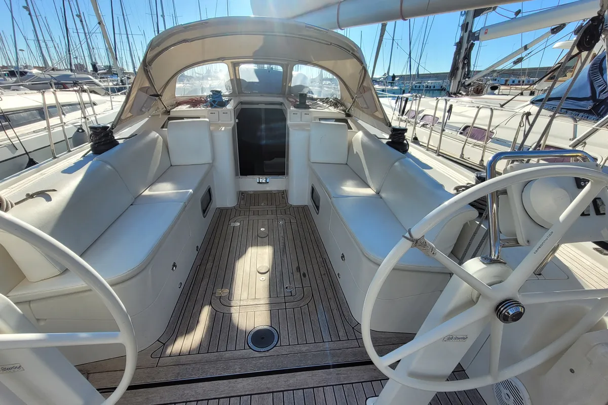 Cockpit of Papillon, a Italia Yachts 13.98 sailboat at Rosignano Solvay, Italy