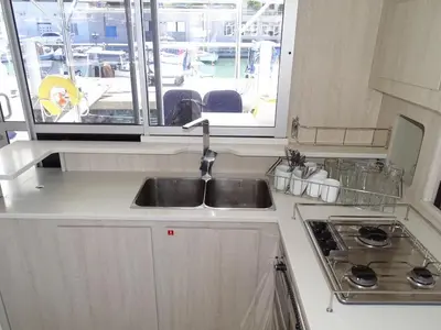 Galley of La Luna, a Leopard 44 catamaran at es Jonquet, Spain