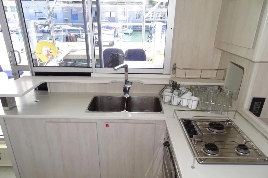 Galley of La Luna, a Leopard 44 catamaran at es Jonquet, Spain