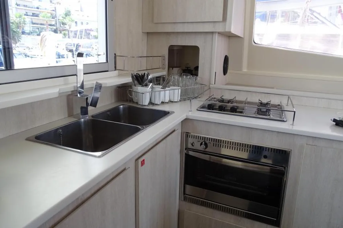 Galley of La Luna, a Leopard 44 catamaran at es Jonquet, Spain
