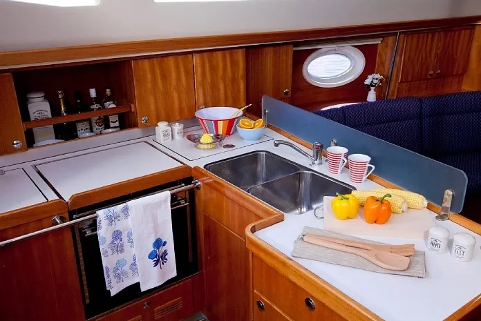 Galley of Kallisti, a Elan 434 Impression sailboat at Municipal Unit of Lefkada, Greece