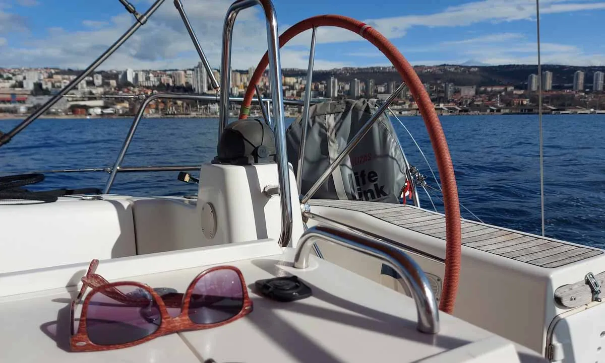 Cockpit of Kigo 2, a Bavaria 44 sailboat at Grad Rijeka, Croatia