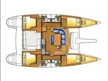 Floor plan of Mirfak, a Lagoon 400 S2 catamaran at La Spezia, Italy
