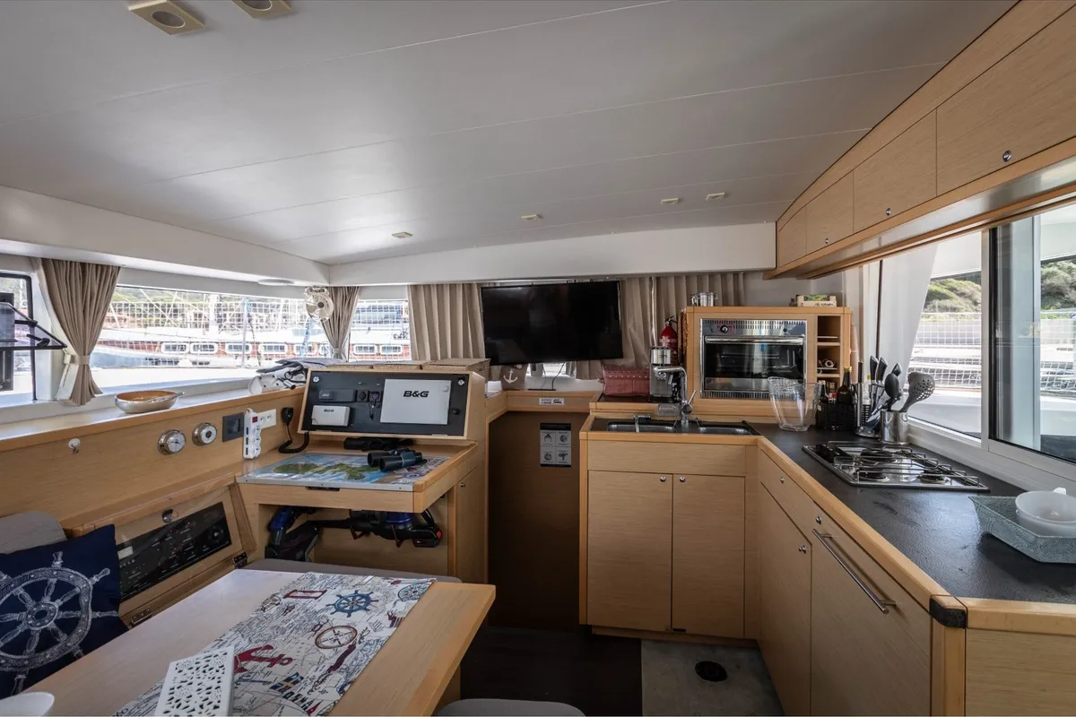 Galley of Mirfak, a Lagoon 400 S2 catamaran at La Spezia, Italy