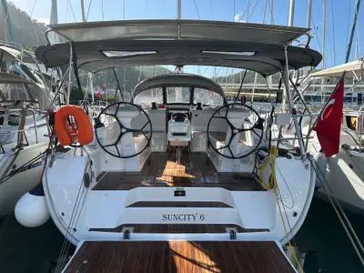Cockpit of Suncity 6, a Bavaria Cruiser 46 sailboat at Fethiye, Turkey