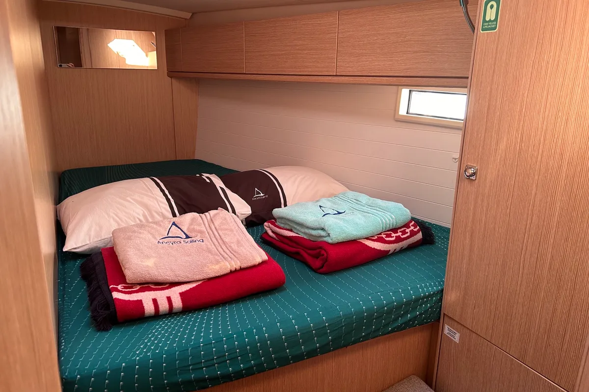 Cabin on Suncity 6, a Bavaria Cruiser 46 sailboat at Fethiye, Turkey
