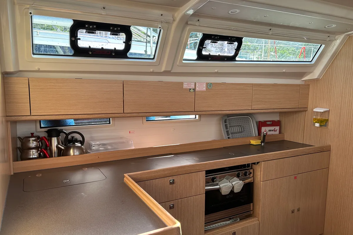 Galley of Suncity 6, a Bavaria Cruiser 46 sailboat at Fethiye, Turkey