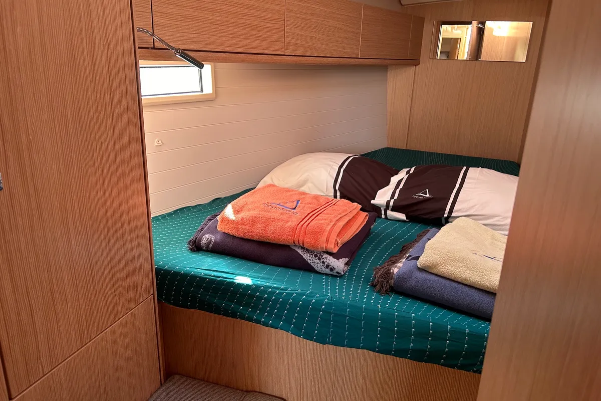 Cabin on Suncity 6, a Bavaria Cruiser 46 sailboat at Fethiye, Turkey