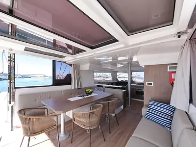 Salon of Toma, a Bali Catspace catamaran at Grad Kaštela, Croatia