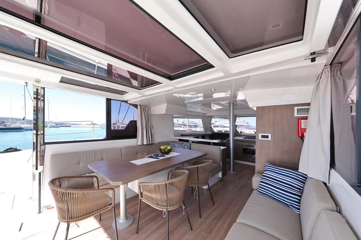 Salon of Toma, a Bali Catspace catamaran at Grad Kaštela, Croatia