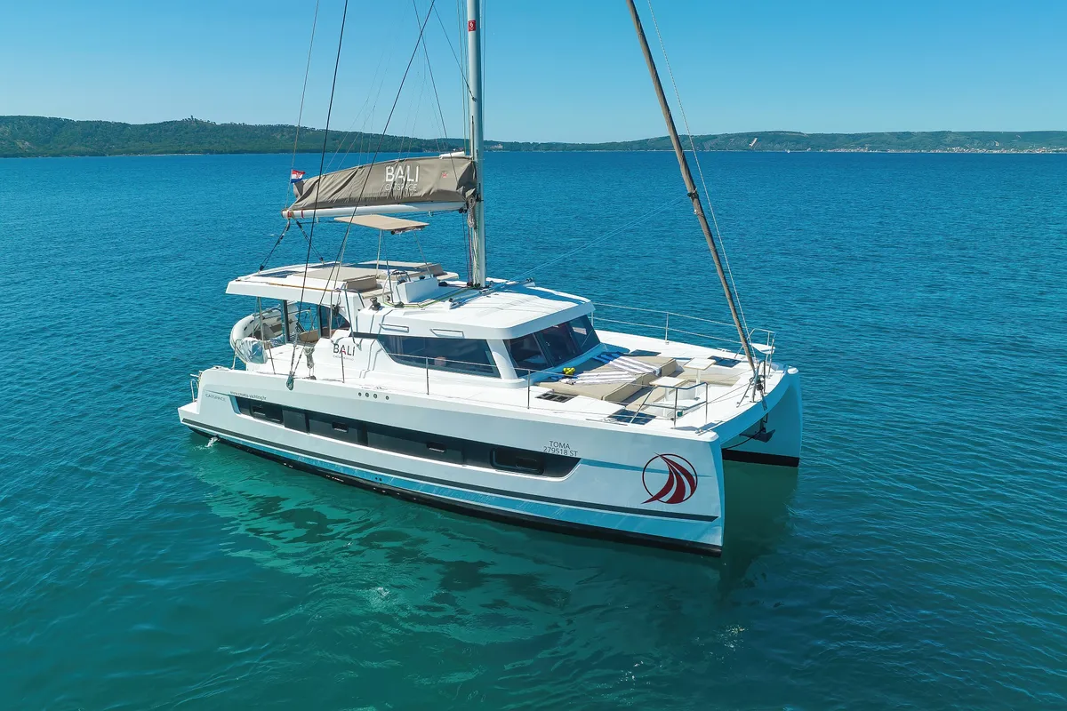 Exterior view of Toma, a Bali Catspace catamaran at Grad Kaštela, Croatia
