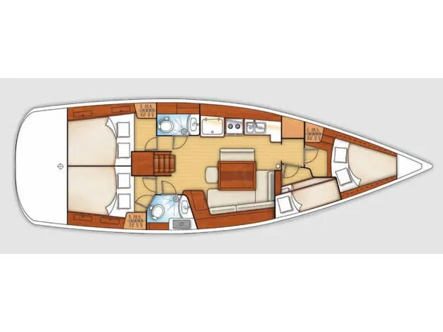 Floor plan of Demonio de Tasmania, a Beneteau Oceanis 43 sailboat at Santa Cruz de Tenerife, Spain