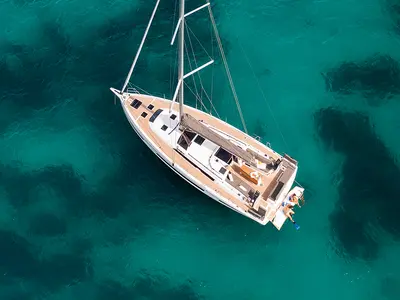 Exterior view of KAROS , a Dufour 41 sailboat at Road Town, British Virgin Islands