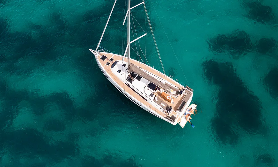 Exterior view of KAROS , a Dufour 41 sailboat at Road Town, British Virgin Islands