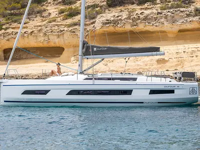 Exterior view of KAROS , a Dufour 41 sailboat at Road Town, British Virgin Islands