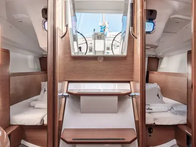 Cabin on Pelti, a Jeanneau Sun Odyssey 349 sailboat at Kontokali, Greece