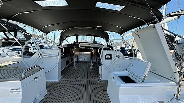 Cockpit of Miss Esme, a Elan Impression 50.1 sailboat at Seget Donji, Croatia