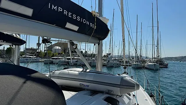 Deck of Miss Esme, a Elan Impression 50.1 sailboat at Seget Donji, Croatia