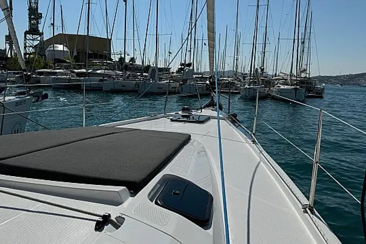 Deck of Miss Esme, a Elan Impression 50.1 sailboat at Seget Donji, Croatia