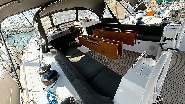 Deck of Miss Esme, a Elan Impression 50.1 sailboat at Seget Donji, Croatia