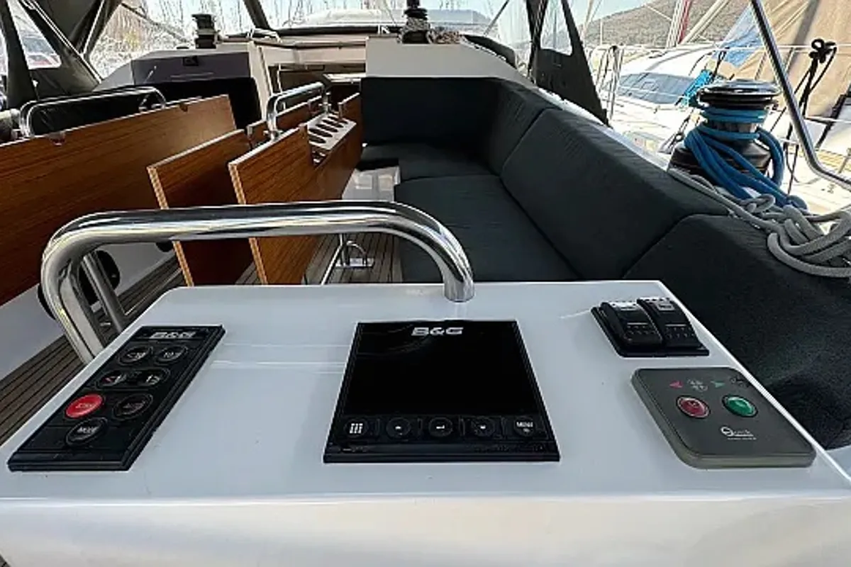 Cockpit of Miss Esme, a Elan Impression 50.1 sailboat at Seget Donji, Croatia
