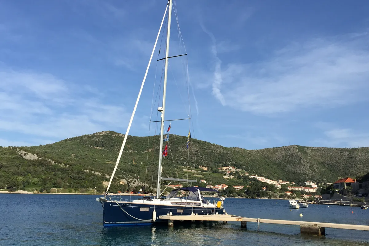 Exterior view of Roxanna, a Beneteau Oceanis 48 sailboat at Ibiza, Spain