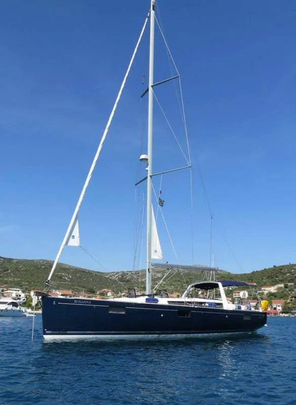 Exterior view of Roxanna, a Beneteau Oceanis 48 sailboat at Ibiza, Spain