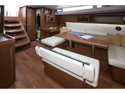 Salon of Roxanna, a Beneteau Oceanis 48 sailboat at Ibiza, Spain