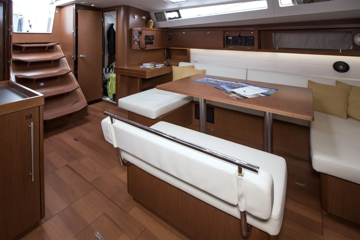 Salon of Roxanna, a Beneteau Oceanis 48 sailboat at Ibiza, Spain