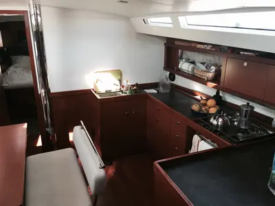 Galley of Roxanna, a Beneteau Oceanis 48 sailboat at Ibiza, Spain