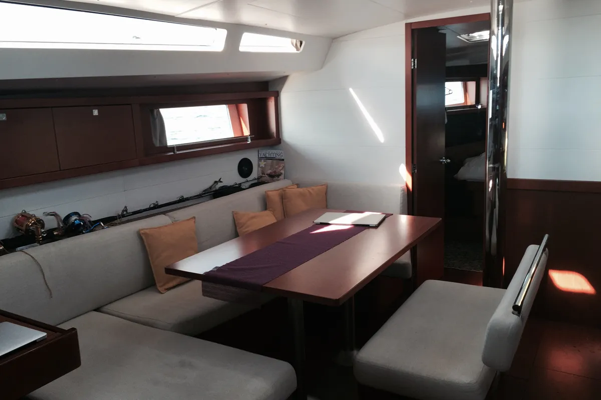 Salon of Roxanna, a Beneteau Oceanis 48 sailboat at Ibiza, Spain