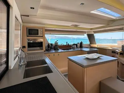Galley of Isabella, a Fountaine Pajot Saba 50 catamaran at Lefkada, Greece