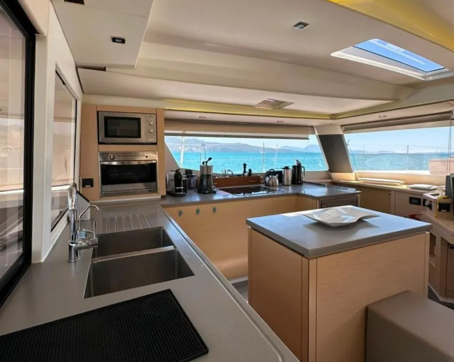 Galley of Isabella, a Fountaine Pajot Saba 50 catamaran at Lefkada, Greece