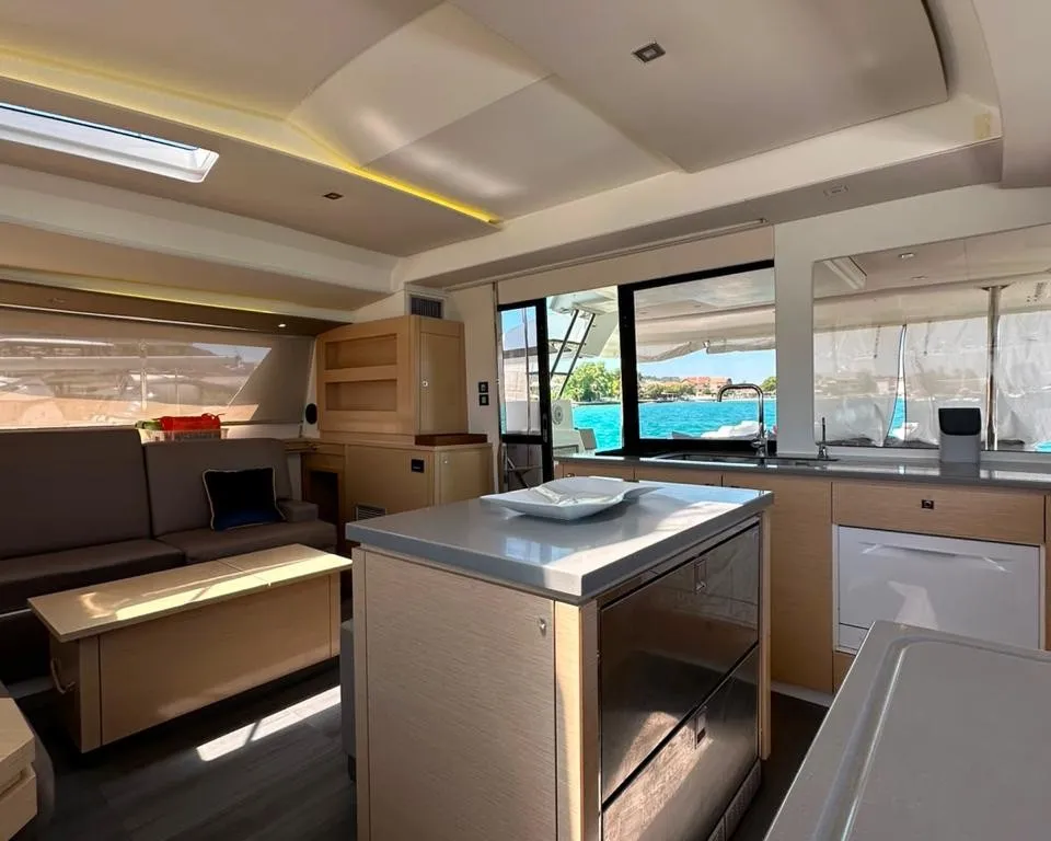 Galley of Isabella, a Fountaine Pajot Saba 50 catamaran at Lefkada, Greece