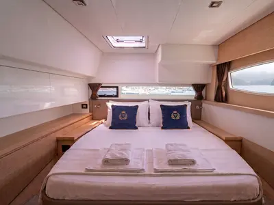 Cabin on Isabella, a Fountaine Pajot Saba 50 catamaran at Lefkada, Greece