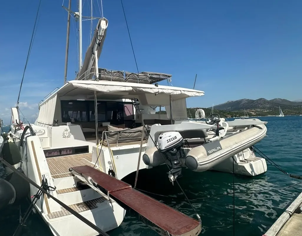 Exterior view of Isabella, a Fountaine Pajot Saba 50 catamaran at Lefkada, Greece