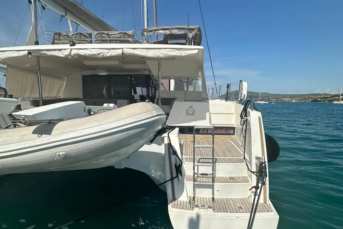Exterior view of Isabella, a Fountaine Pajot Saba 50 catamaran at Lefkada, Greece
