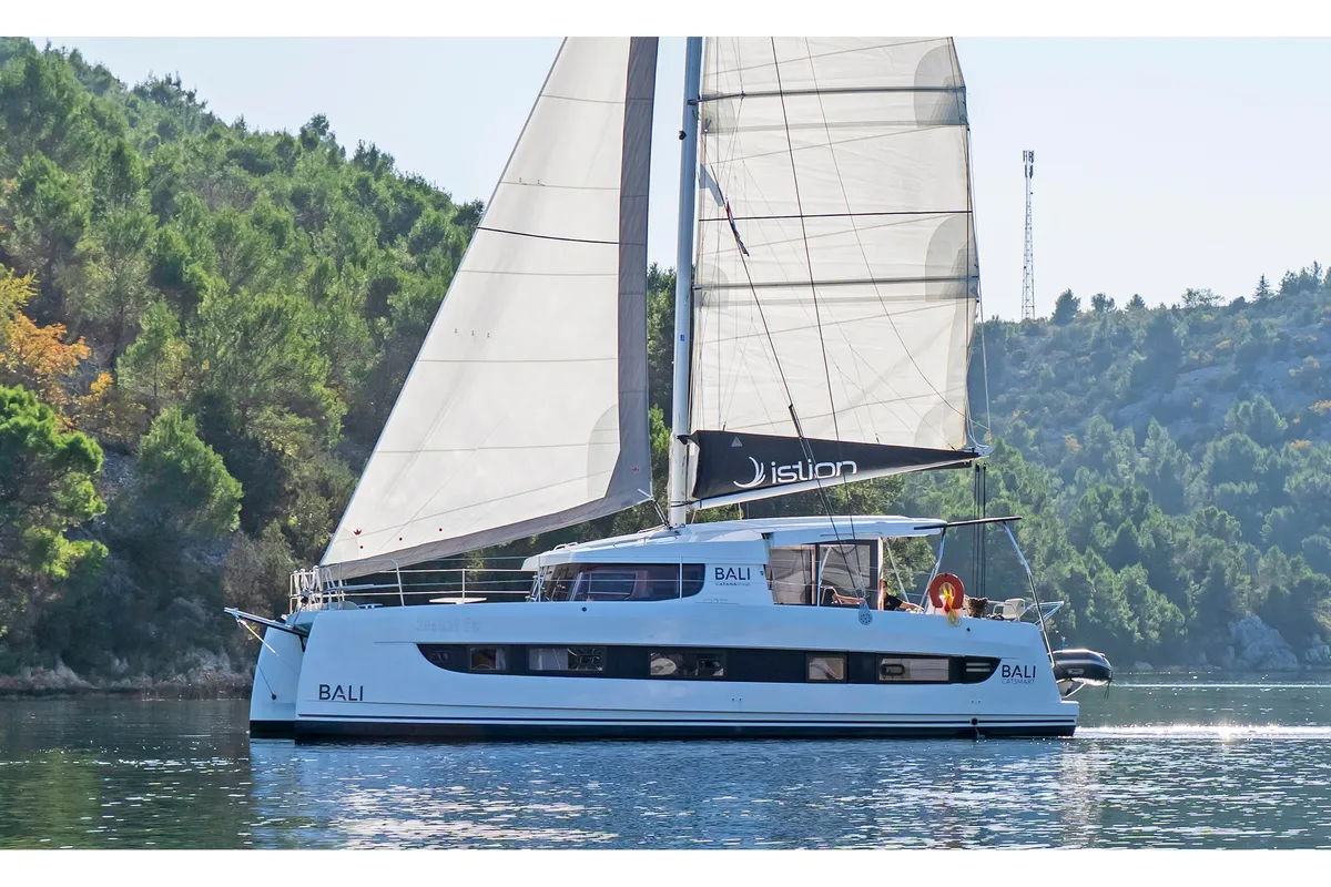Exterior view of First Flirt, a Bali Catsmart catamaran at Skradin, Croatia