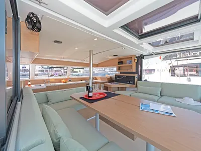 Salon of First Flirt, a Bali Catsmart catamaran at Skradin, Croatia