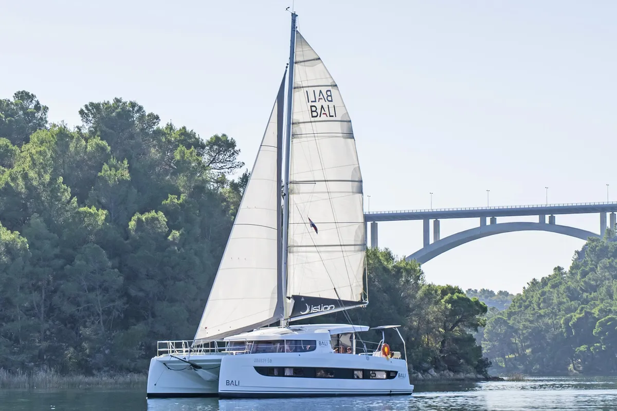 Exterior view of First Flirt, a Bali Catsmart catamaran at Skradin, Croatia