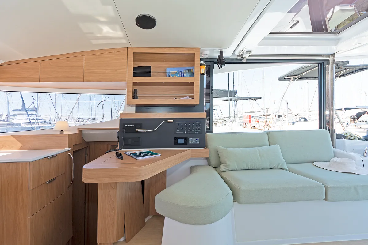 Salon of First Flirt, a Bali Catsmart catamaran at Skradin, Croatia